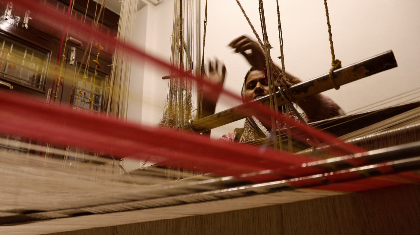 Handloom weaving in progress